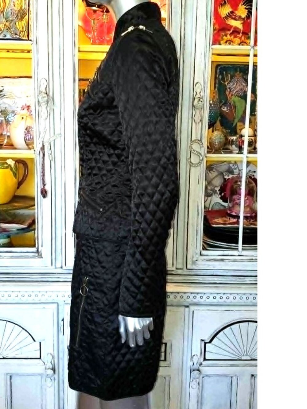 Vintage Betsey Johnson New York 90s Quilted Motorcycle Jacket / Vest Coat Skirt - Picture 8 of 16